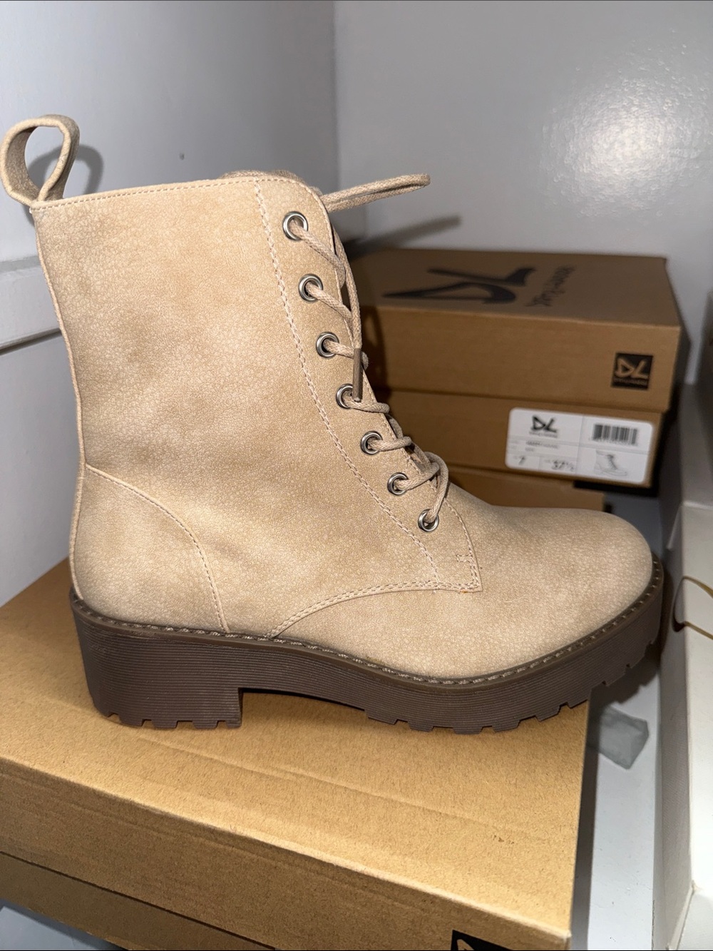 Dirty Laundry Beige Lace-Up Combat Boots